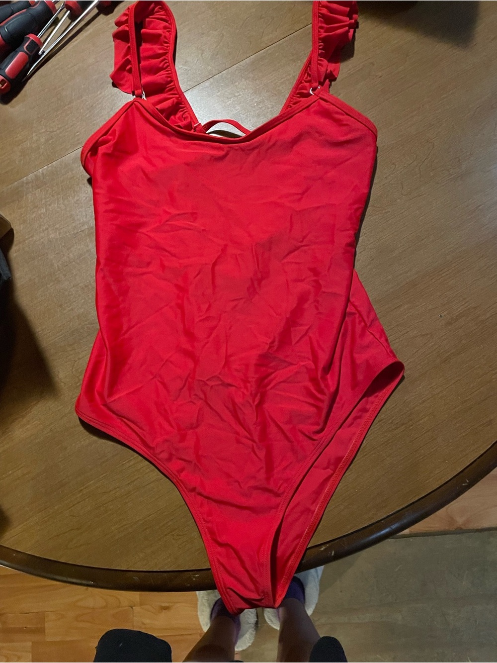 Source Unknown Red Ruffle Strap One-Piece Swimsuit